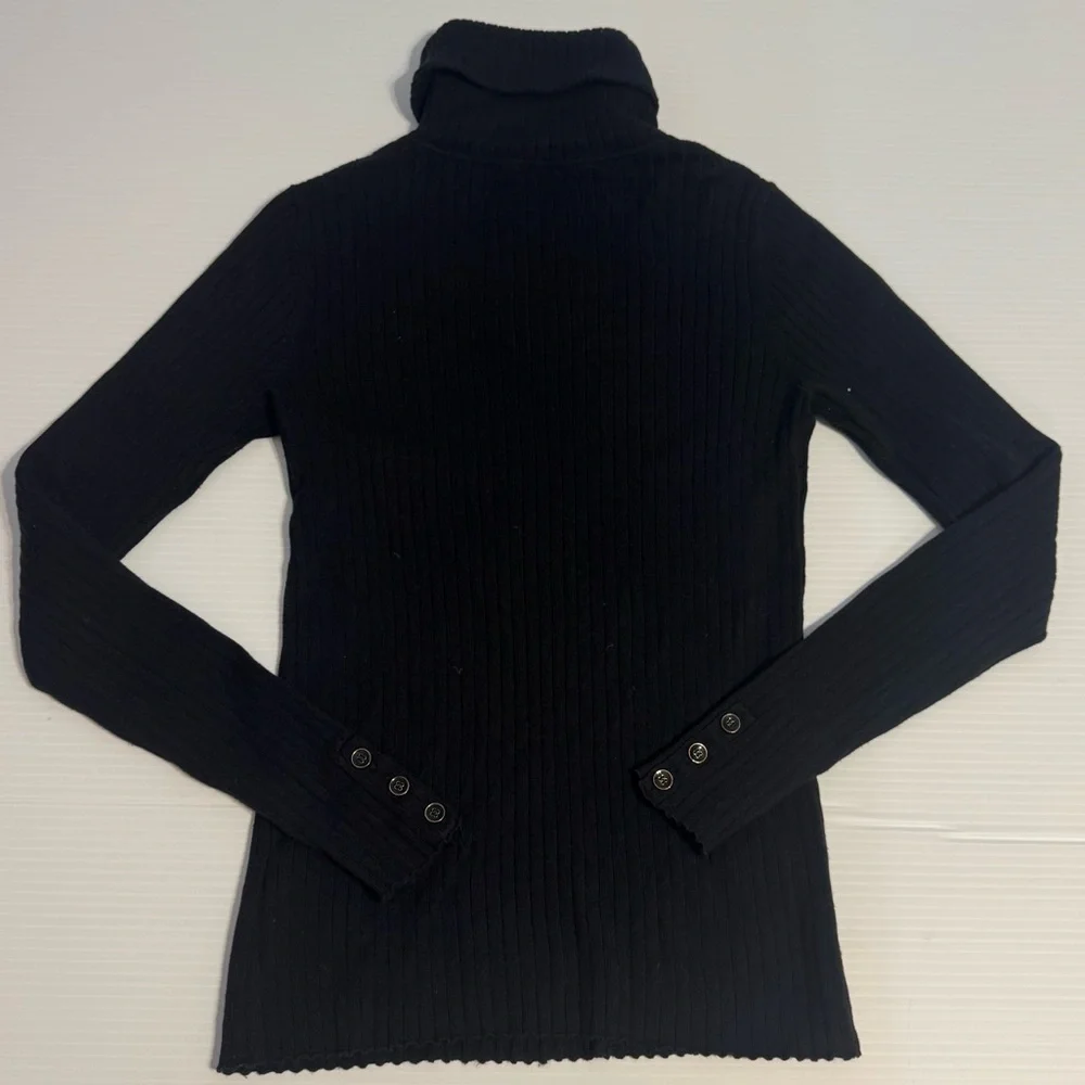 J. McLaughlin Arlette Ribbed Turtleneck Sweater Black Women’s Large Buttons XS - Picture 8 of 10